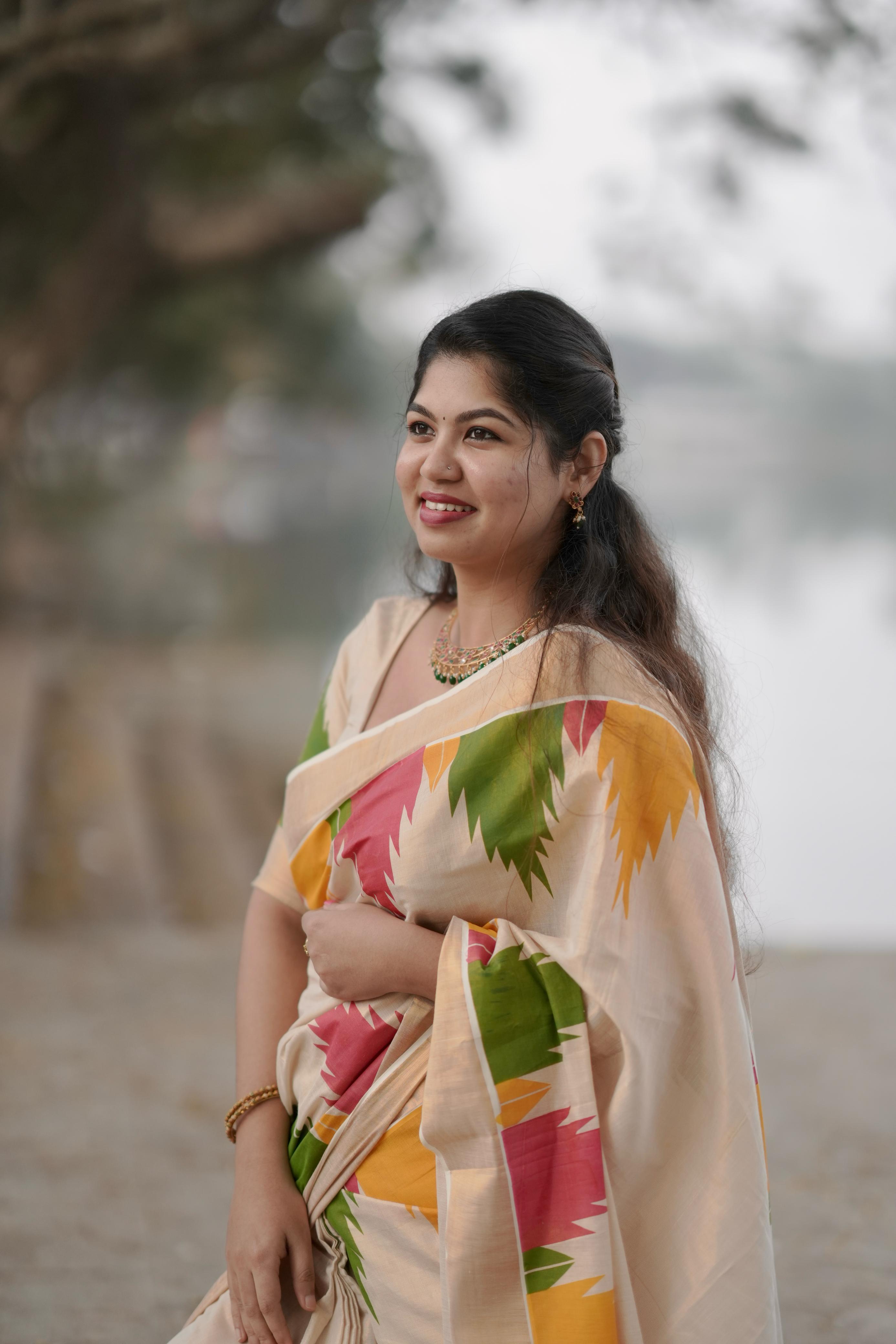 Gopuram : Multi colour Temple Golden tissue saree