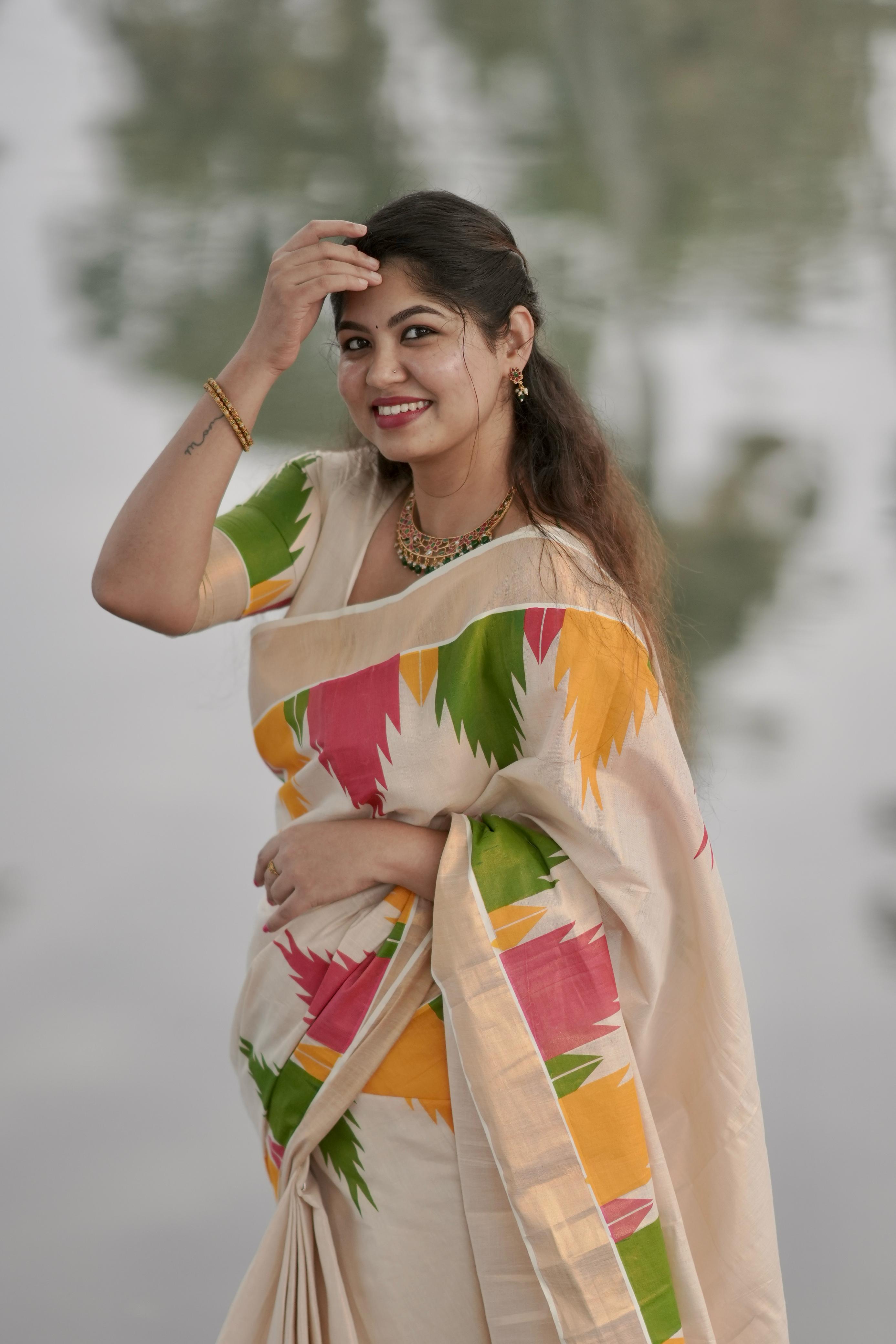 Gopuram : Multi colour Temple Golden tissue saree