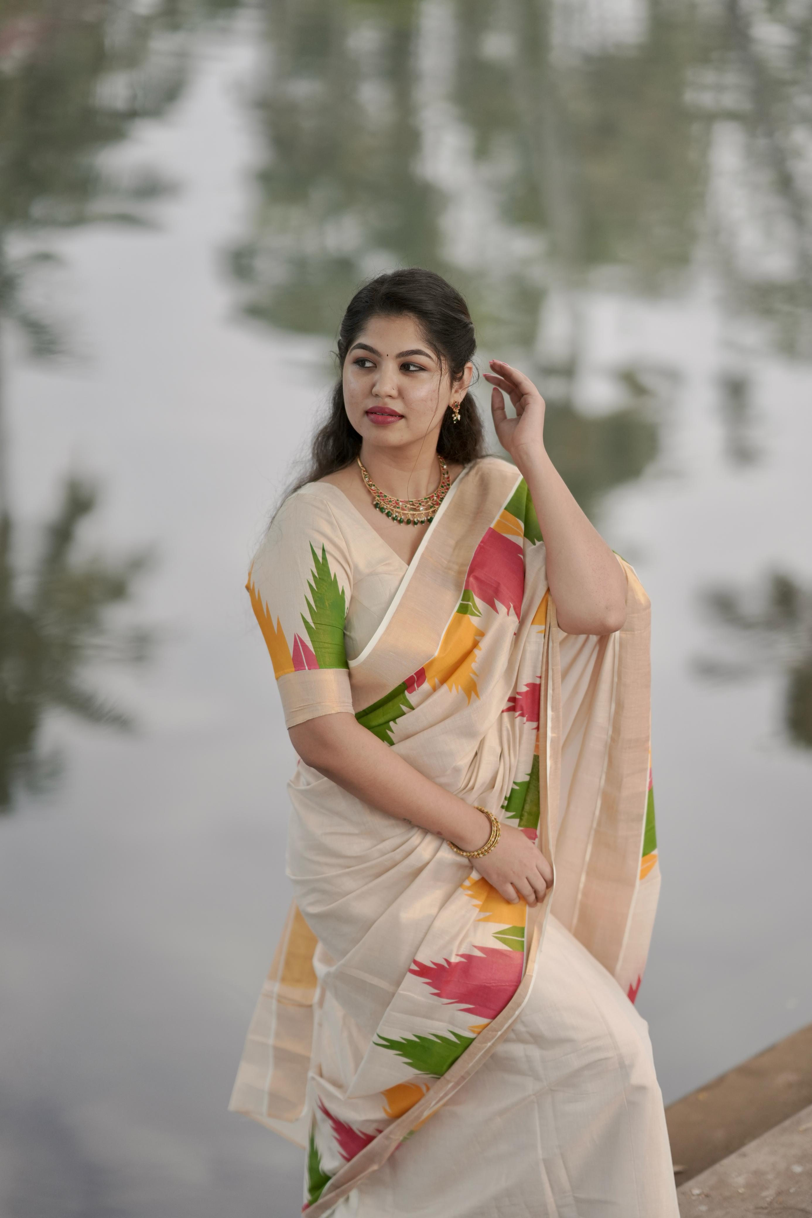 Gopuram : Multi colour Temple Golden tissue saree