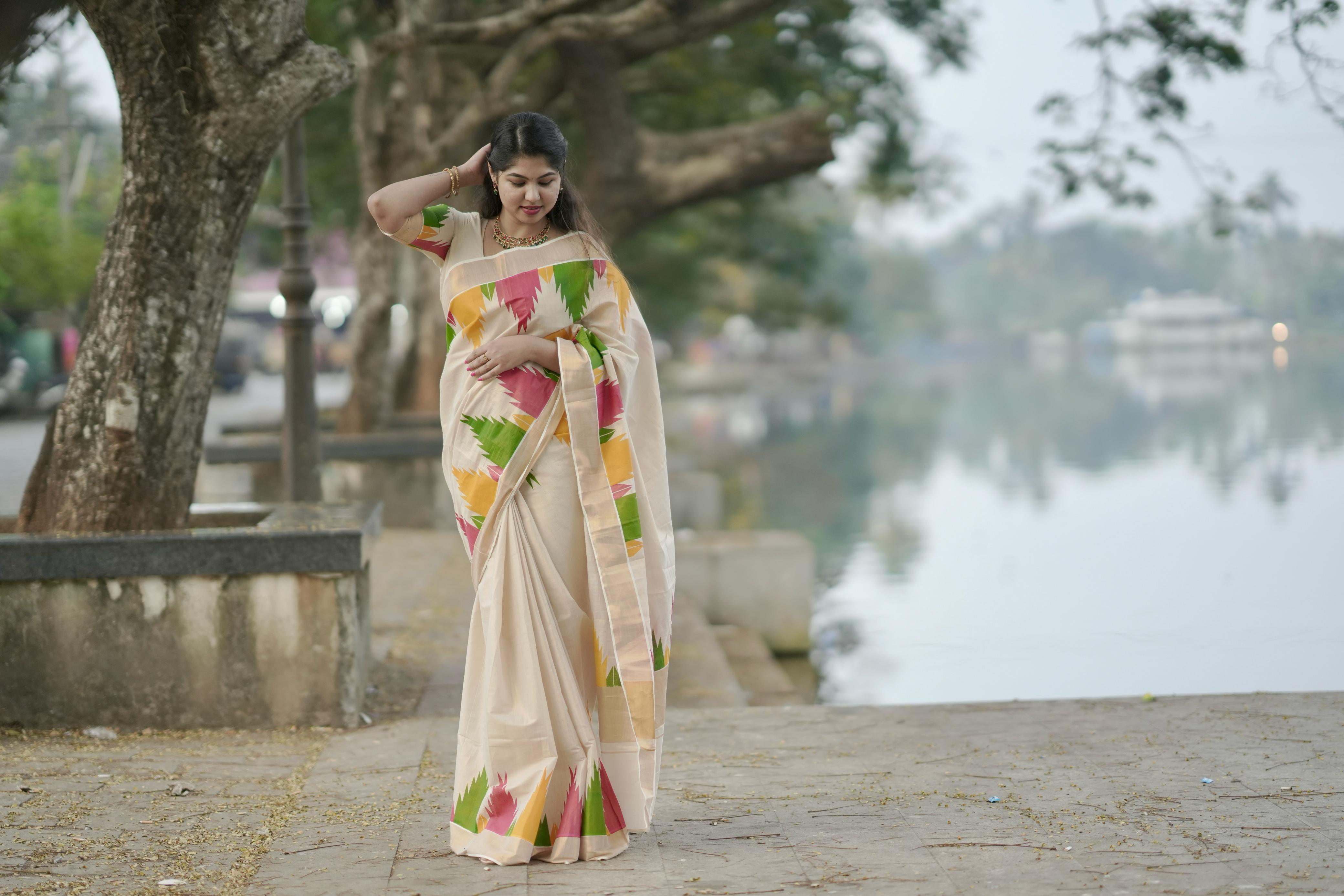 Gopuram : Multi colour Temple Golden tissue saree