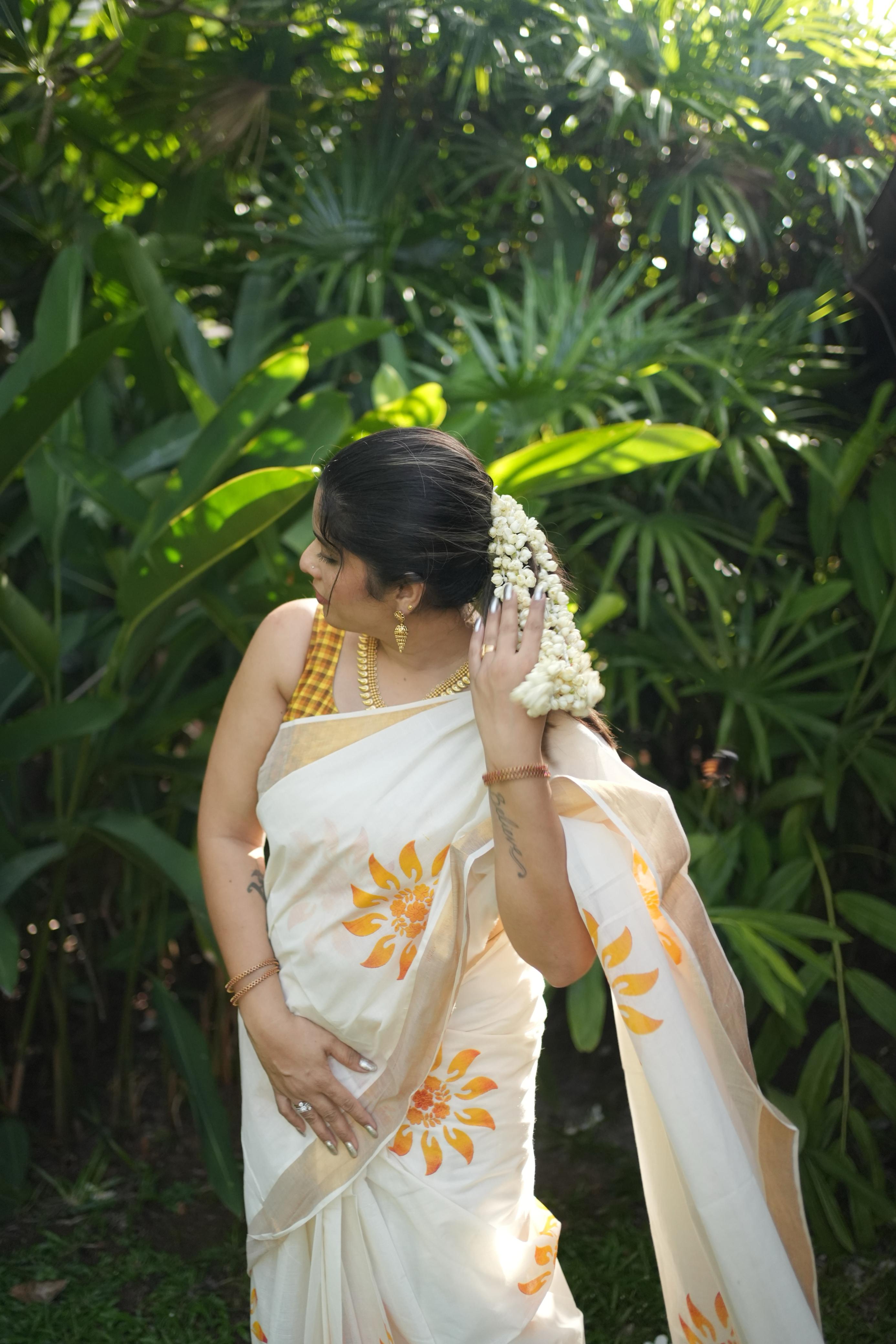 Suryakanthi: Sunflower Kerala Cotton Saree.
