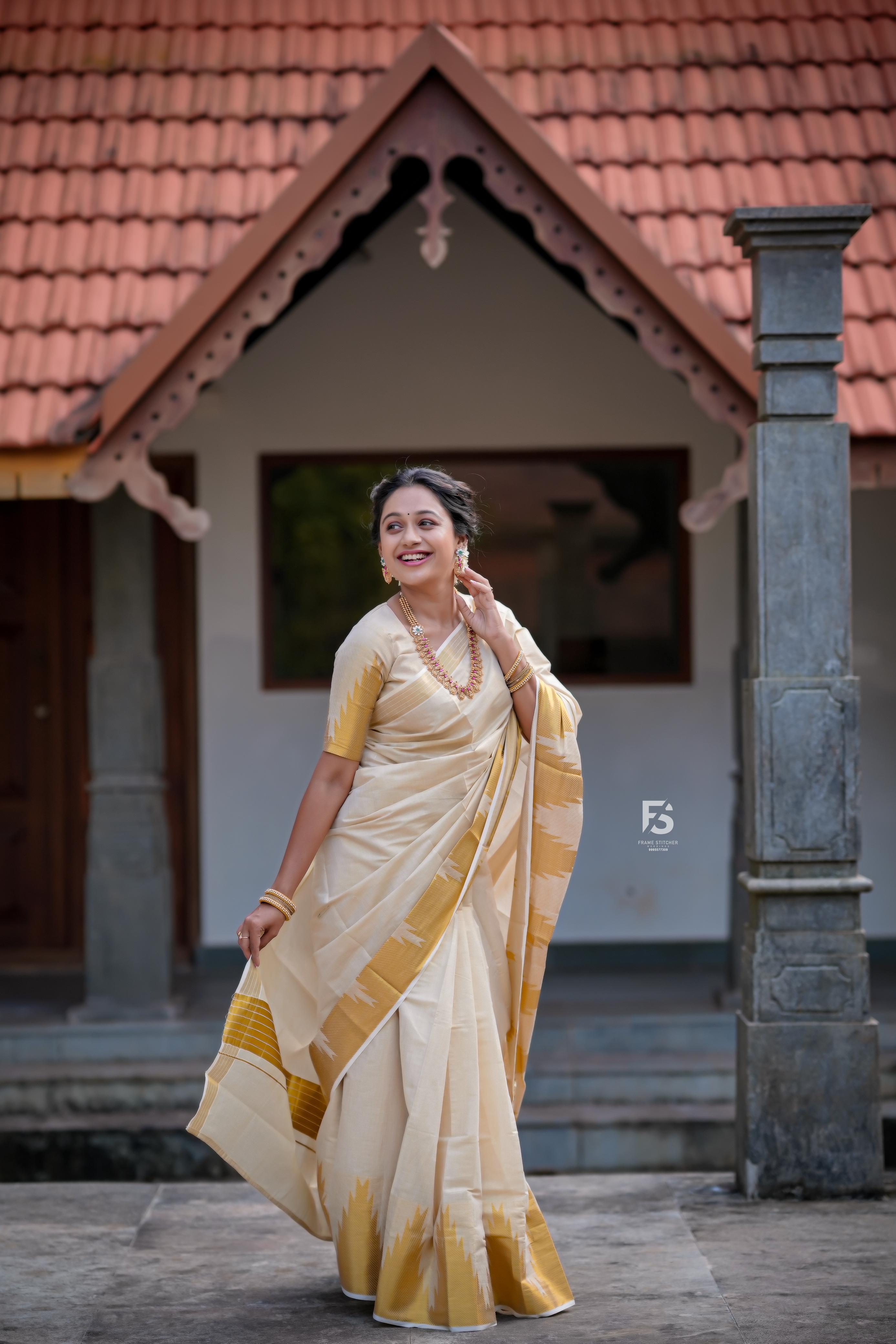 Golden foil round design saree