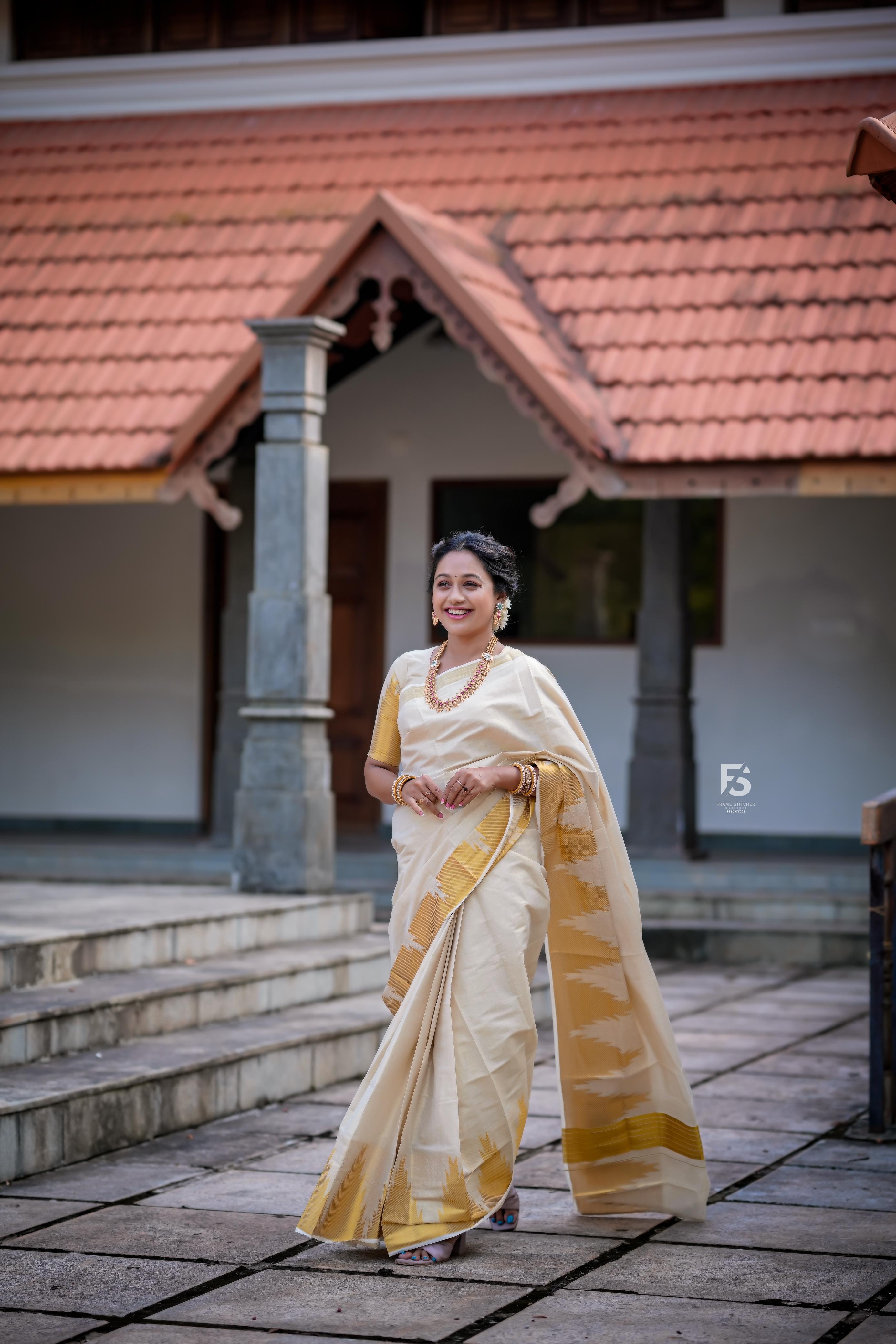 Golden foil round design saree