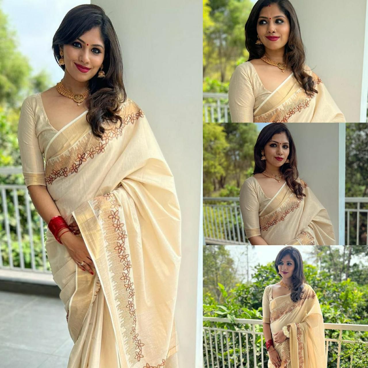 Flower shed golden tissue embroidered saree