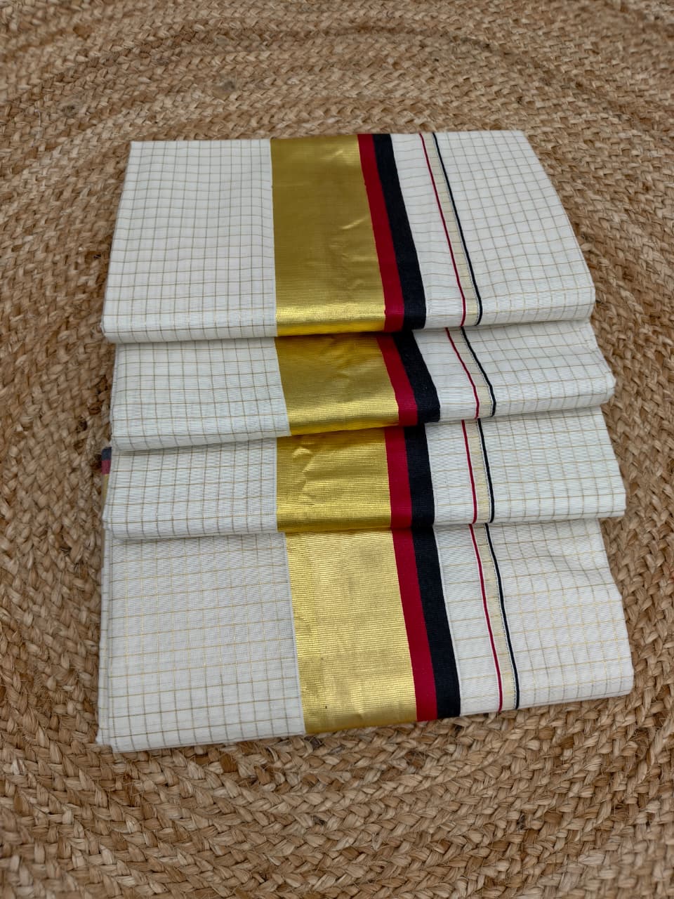Kokilam - Red and Black border check cotton saree