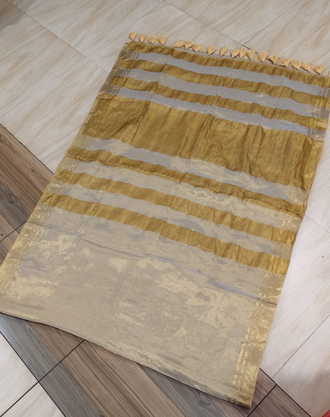 Linen tissue gold saree