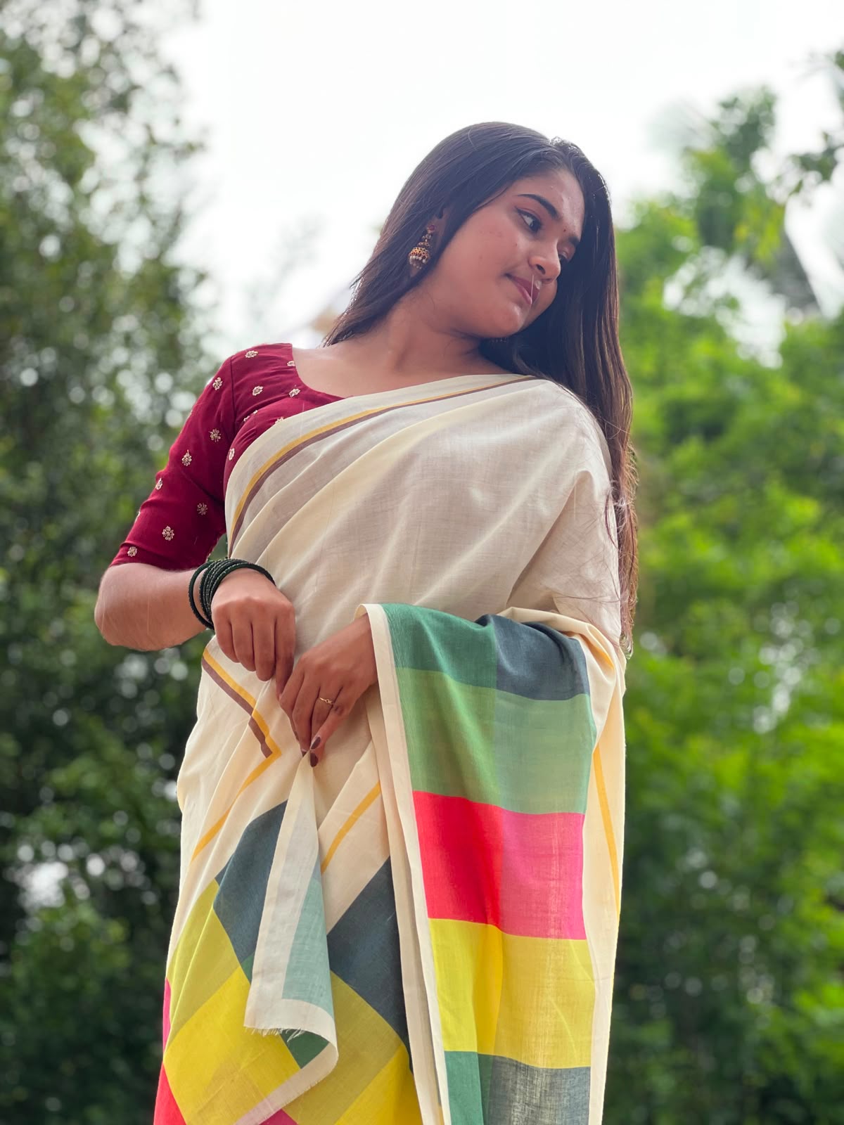 Madras check saree   : Pure cotton digital printed