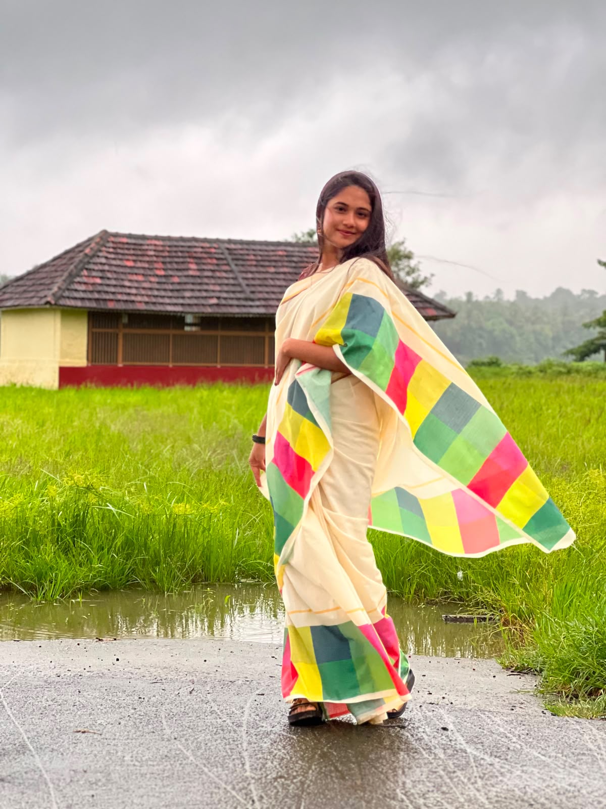 Madras check saree   : Pure cotton digital printed
