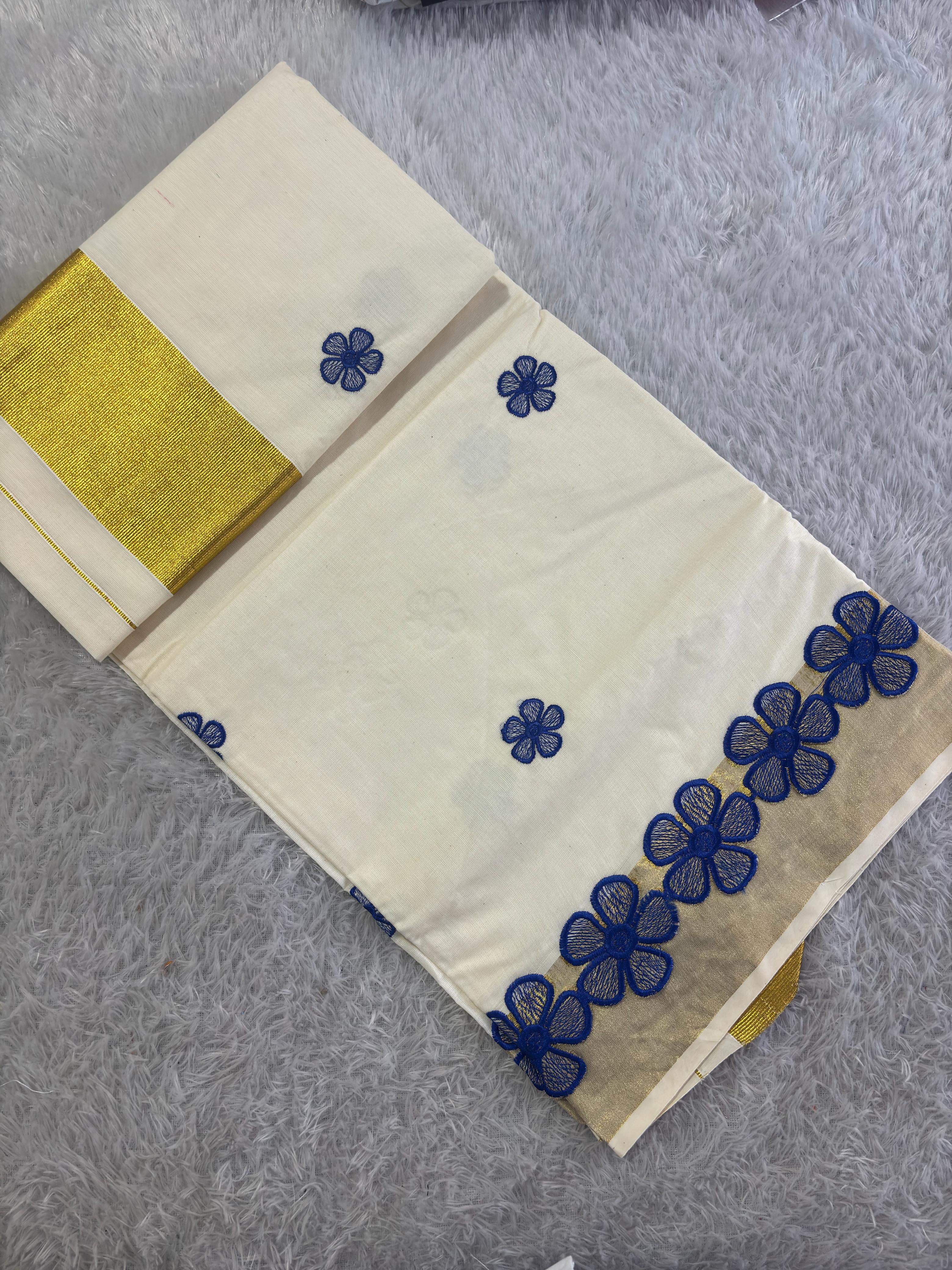 AKIRITHI - Blue Scalop Work Cotton Saree