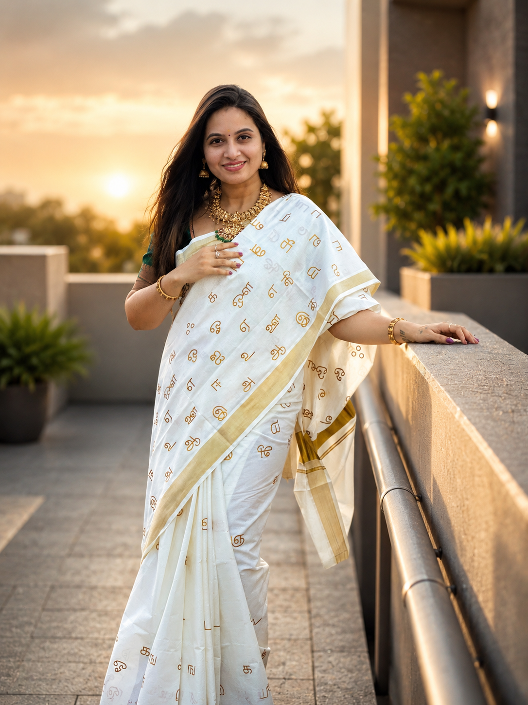 Tamil letters saree cotton embroidered saree