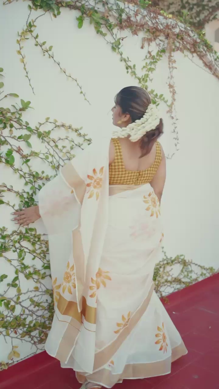 Suryakanthi: Sunflower Kerala Cotton Saree.