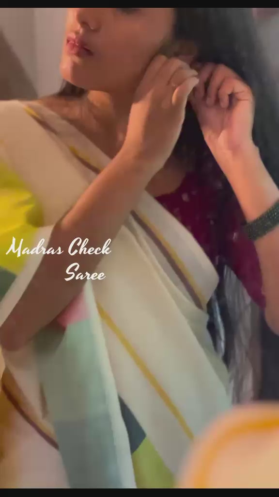 Madras check saree   : Pure cotton digital printed