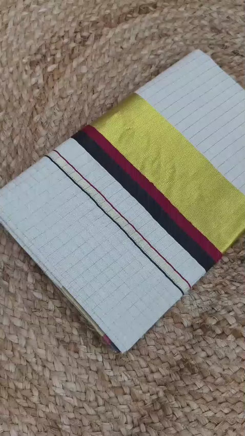 Kokilam - Red and Black border check cotton saree